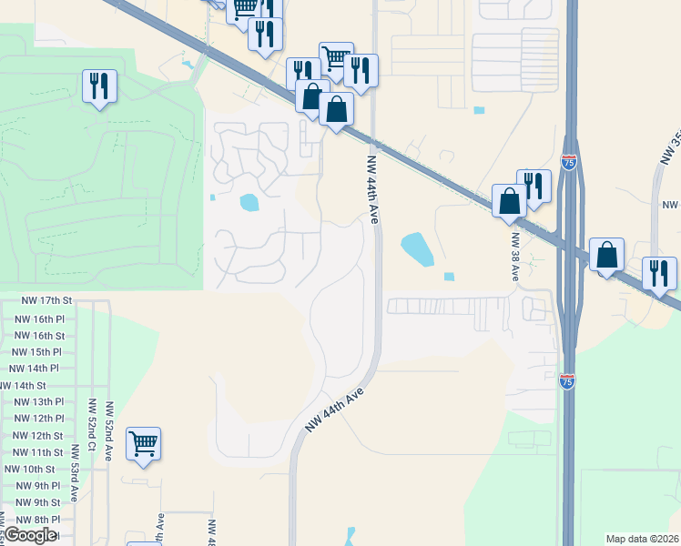 map of restaurants, bars, coffee shops, grocery stores, and more near 1911 Northwest 45th Terrace in Ocala