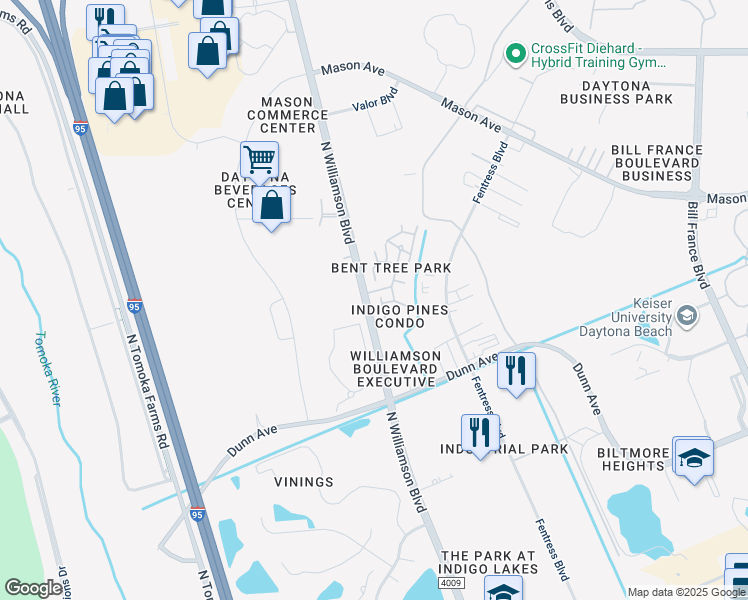map of restaurants, bars, coffee shops, grocery stores, and more near 950 North Williamson Boulevard in Daytona Beach