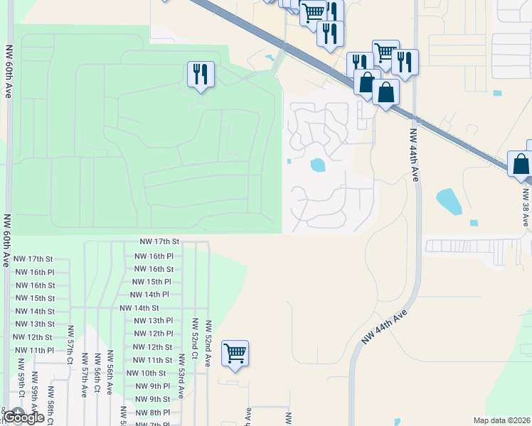 map of restaurants, bars, coffee shops, grocery stores, and more near 1951 Northwest 50th Avenue in Ocala