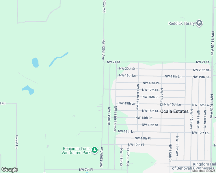 map of restaurants, bars, coffee shops, grocery stores, and more near 1820 Northwest 119th Court in Ocala