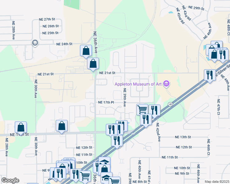 map of restaurants, bars, coffee shops, grocery stores, and more near 3818 Northeast 19th Street Circle in Ocala