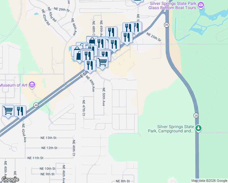 map of restaurants, bars, coffee shops, grocery stores, and more near 5063 Northeast 19th Place in Ocala