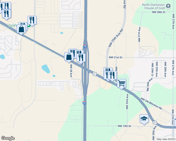 map of restaurants, bars, coffee shops, grocery stores, and more near 3761 Northwest Blitchton Road in Ocala
