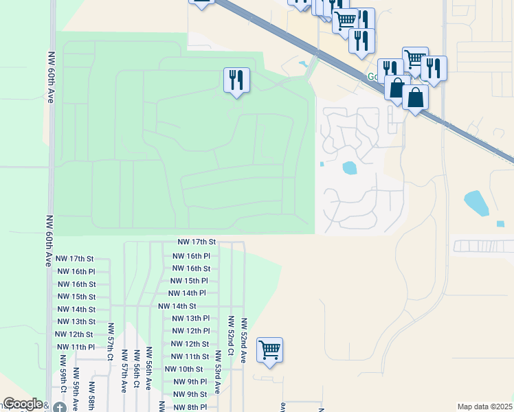 map of restaurants, bars, coffee shops, grocery stores, and more near 5181 Northwest 19th Place in Ocala