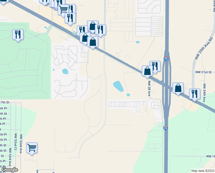 map of restaurants, bars, coffee shops, grocery stores, and more near 1920 Northwest 44th Avenue in Ocala