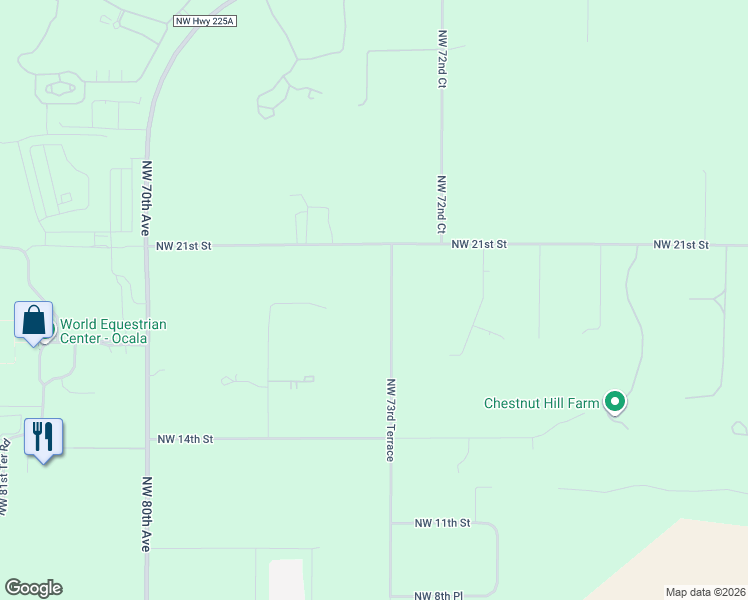 map of restaurants, bars, coffee shops, grocery stores, and more near 1900 Northwest 73rd Terrace in Ocala