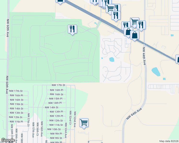 map of restaurants, bars, coffee shops, grocery stores, and more near 1951 Northwest 50th Avenue in Ocala