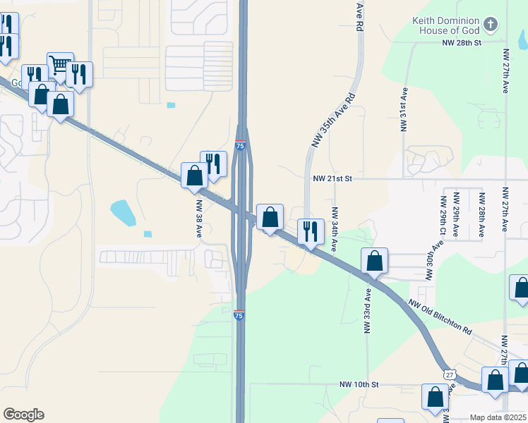 map of restaurants, bars, coffee shops, grocery stores, and more near 3761 Northwest Blitchton Road in Ocala