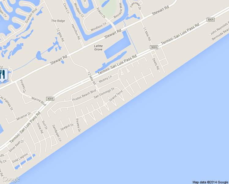 map of restaurants, bars, coffee shops, grocery stores, and more near 4106 San Domingo Court in Galveston