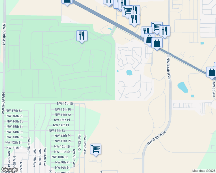 map of restaurants, bars, coffee shops, grocery stores, and more near 1951 Northwest 50th Avenue in Ocala