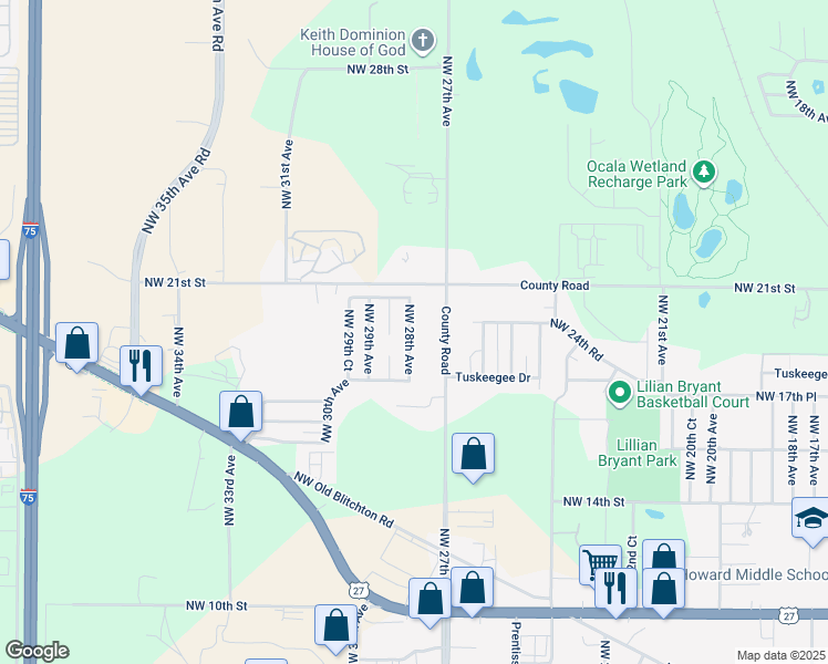 map of restaurants, bars, coffee shops, grocery stores, and more near 1921 Northwest 28th Avenue in Ocala