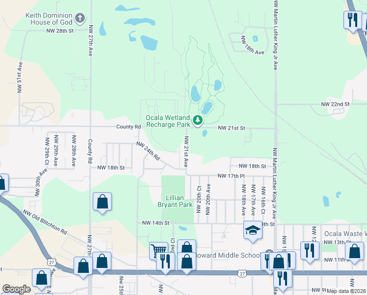 map of restaurants, bars, coffee shops, grocery stores, and more near 1846 Northwest 21st Court in Ocala