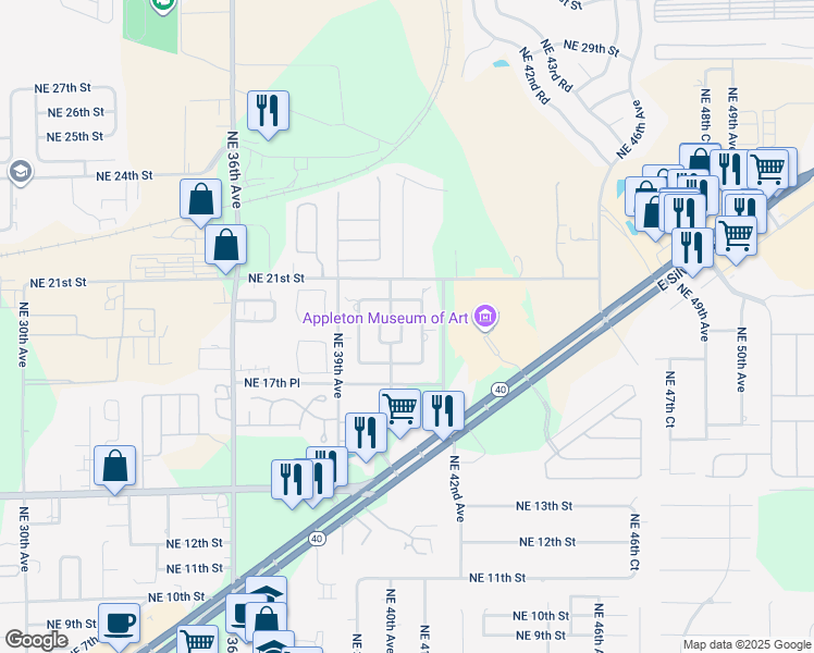 map of restaurants, bars, coffee shops, grocery stores, and more near 1857 Northeast 40th Circle in Ocala
