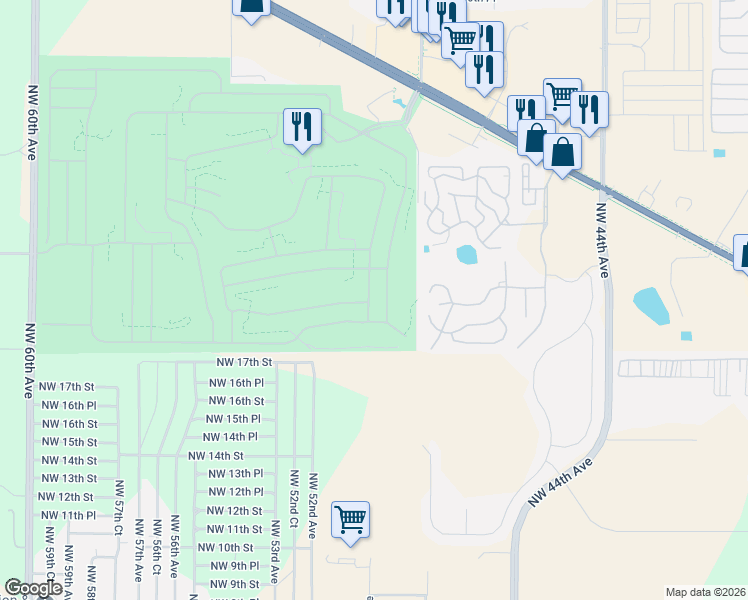map of restaurants, bars, coffee shops, grocery stores, and more near 1951 Northwest 50th Avenue in Ocala