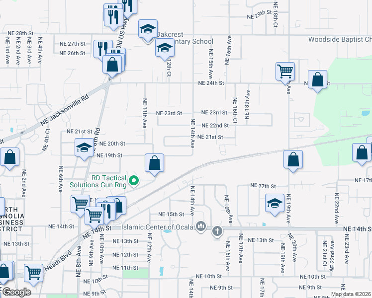map of restaurants, bars, coffee shops, grocery stores, and more near 1316 Northeast 20th Street in Ocala