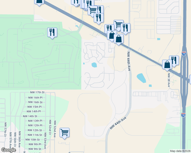 map of restaurants, bars, coffee shops, grocery stores, and more near 4600-4780 Northwest 2Oth Street in Ocala