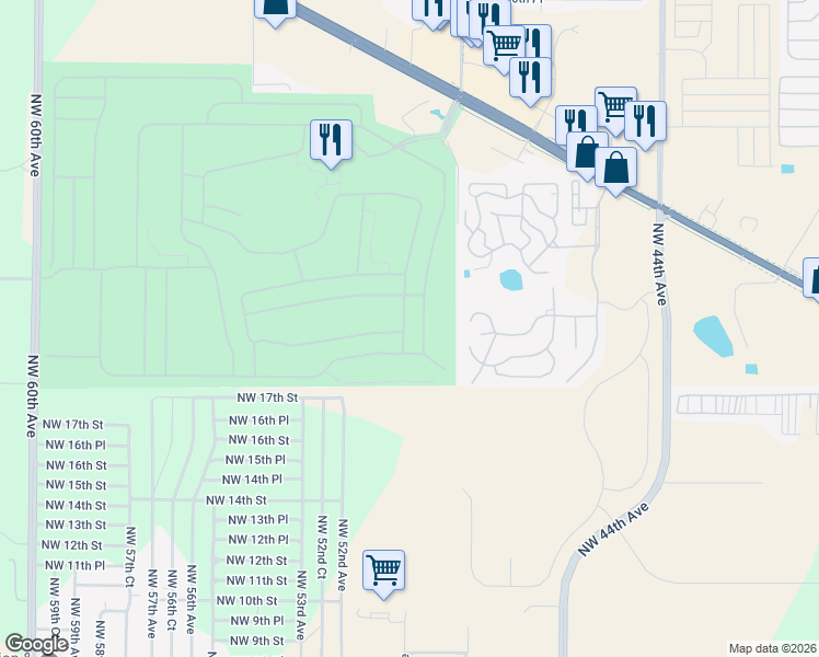map of restaurants, bars, coffee shops, grocery stores, and more near 1951 Northwest 50th Avenue in Ocala