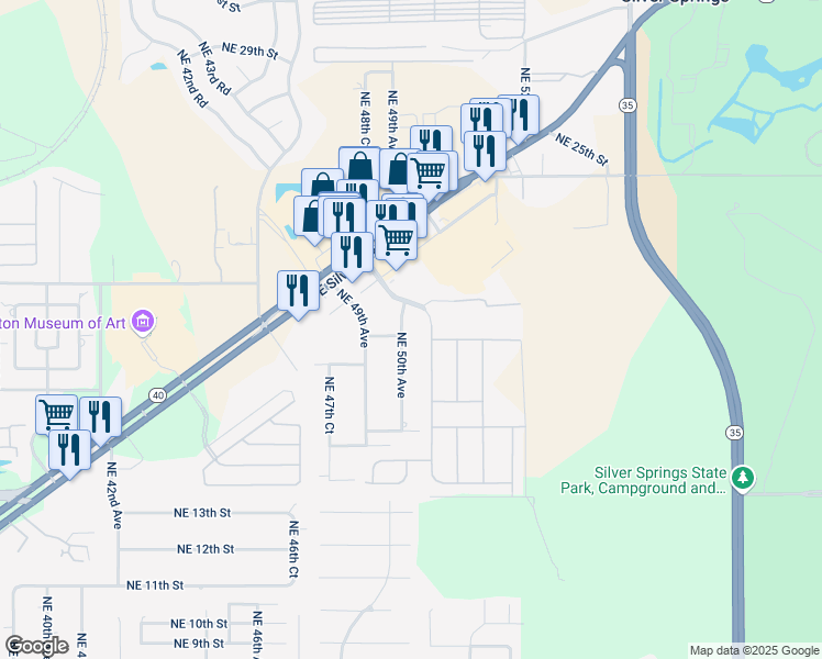 map of restaurants, bars, coffee shops, grocery stores, and more near 1921 Northeast 50th Avenue in Ocala