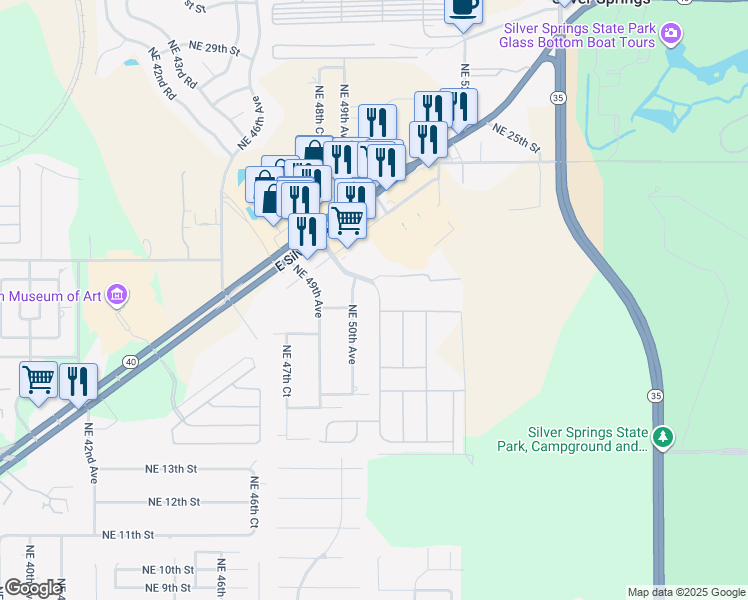 map of restaurants, bars, coffee shops, grocery stores, and more near 1921 Northeast 50th Avenue in Ocala