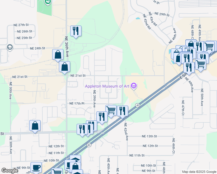 map of restaurants, bars, coffee shops, grocery stores, and more near 3900 Northeast 40th Circle in Ocala