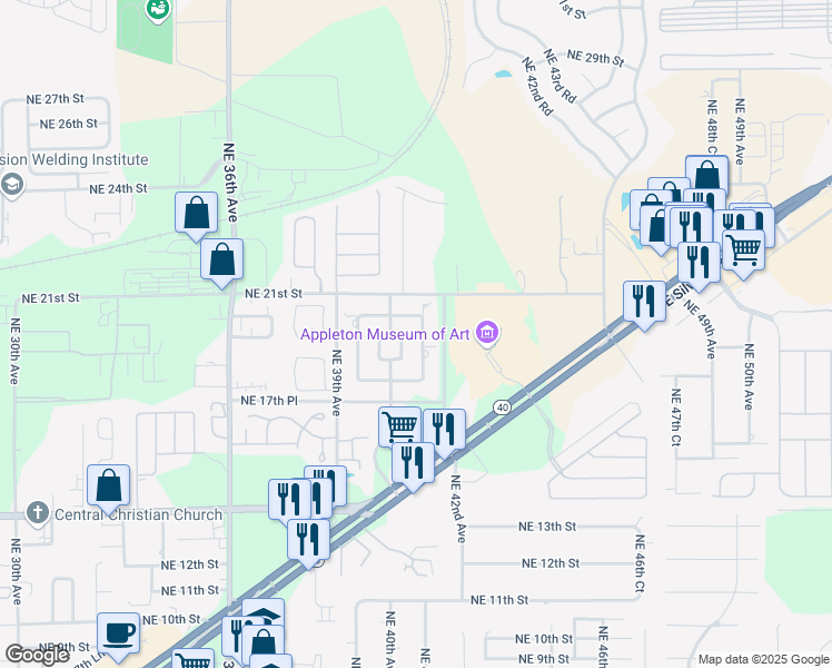 map of restaurants, bars, coffee shops, grocery stores, and more near 1857 Northeast 40th Circle in Ocala