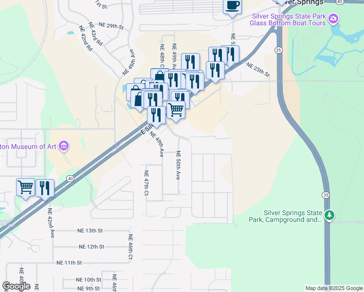 map of restaurants, bars, coffee shops, grocery stores, and more near 1921 Northeast 50th Avenue in Ocala