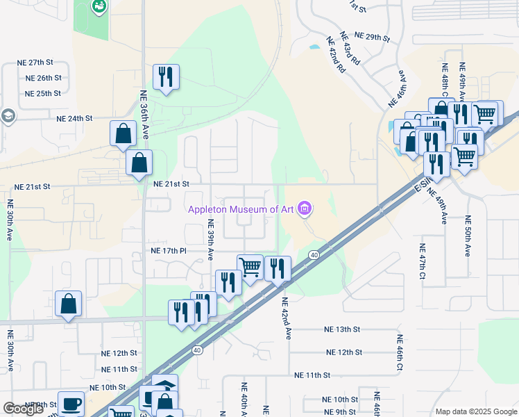 map of restaurants, bars, coffee shops, grocery stores, and more near 1857 Northeast 40th Circle in Ocala