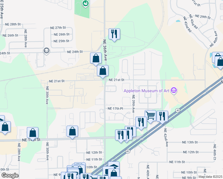 map of restaurants, bars, coffee shops, grocery stores, and more near 3612 Northeast 19th Place in Ocala