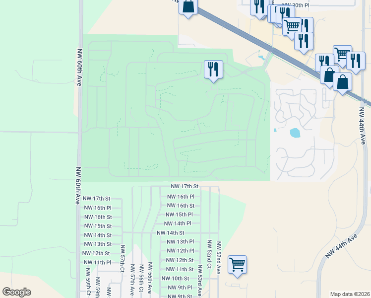 map of restaurants, bars, coffee shops, grocery stores, and more near 5363 Northwest 19th Place in Ocala