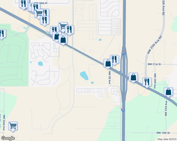 map of restaurants, bars, coffee shops, grocery stores, and more near 1890 Northwest 40th Avenue Road in Ocala