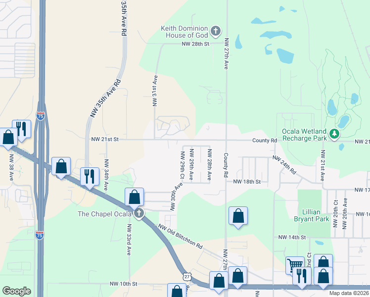 map of restaurants, bars, coffee shops, grocery stores, and more near 2861 Northwest 20th Place in Ocala