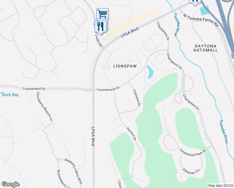 map of restaurants, bars, coffee shops, grocery stores, and more near 364 Perfect Drive in Daytona Beach