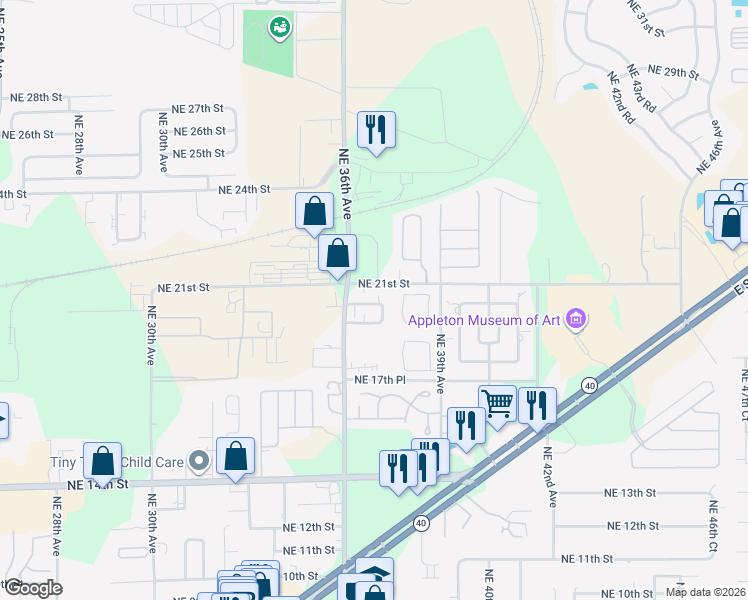 map of restaurants, bars, coffee shops, grocery stores, and more near 3622 Northeast 21st Street in Ocala