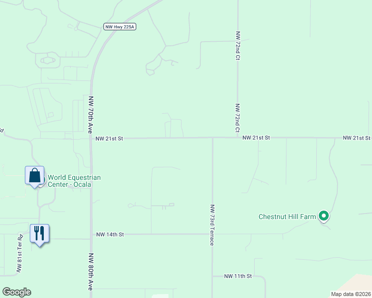 map of restaurants, bars, coffee shops, grocery stores, and more near 7500 Northwest 21st Street in Ocala