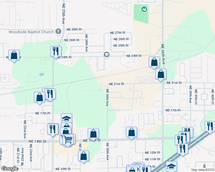 map of restaurants, bars, coffee shops, grocery stores, and more near 2199 Northeast 30th Avenue in Ocala