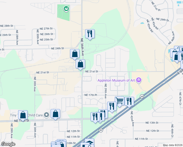 map of restaurants, bars, coffee shops, grocery stores, and more near 3842 Northeast 19th Street Circle in Ocala