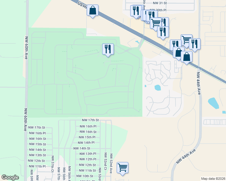 map of restaurants, bars, coffee shops, grocery stores, and more near 5193 Northwest 20th Place in Ocala