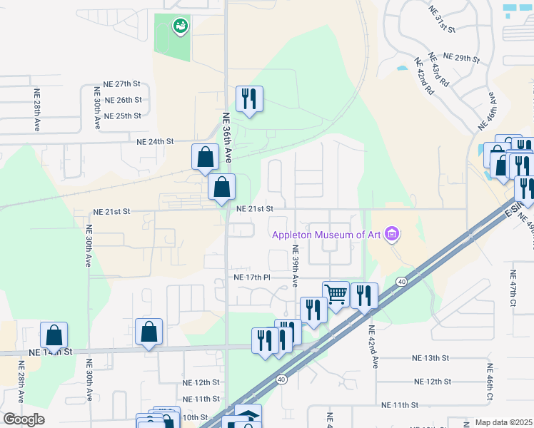 map of restaurants, bars, coffee shops, grocery stores, and more near 3842 Northeast 19th Street Circle in Ocala