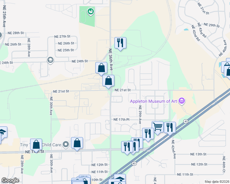map of restaurants, bars, coffee shops, grocery stores, and more near 3622 Northeast 21st Street in Ocala