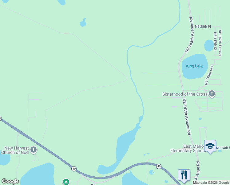 map of restaurants, bars, coffee shops, grocery stores, and more near 2104 Northeast 145th Avenue Road in Silver Springs