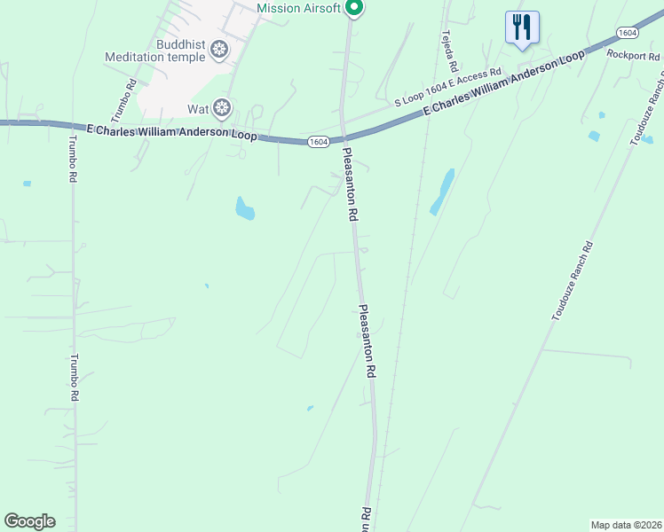 map of restaurants, bars, coffee shops, grocery stores, and more near 21028-21098 Pleasanton Road in San Antonio