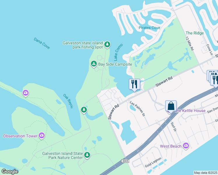 map of restaurants, bars, coffee shops, grocery stores, and more near 14406 Cade Lane in Galveston