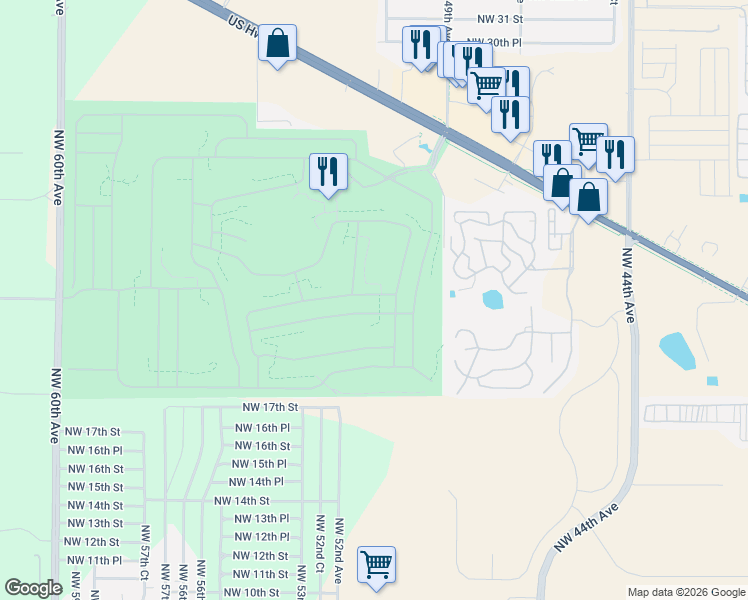 map of restaurants, bars, coffee shops, grocery stores, and more near 5095 Northwest 20th Place in Ocala