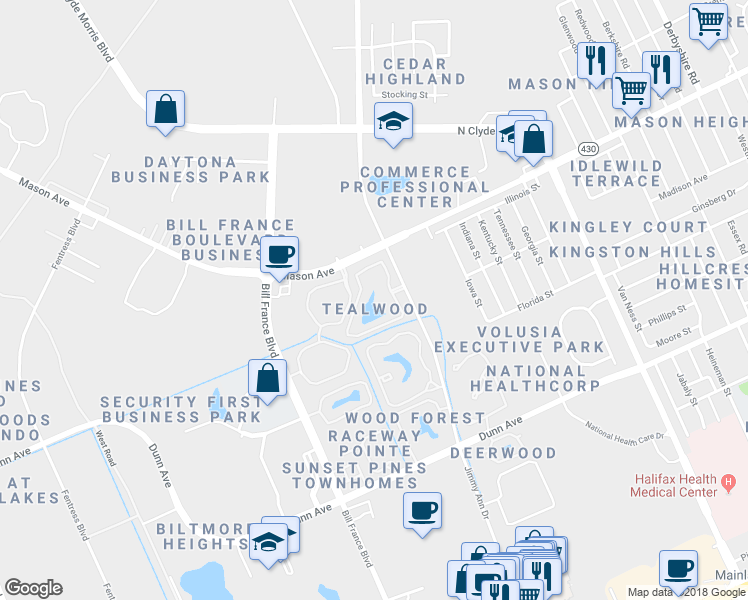 map of restaurants, bars, coffee shops, grocery stores, and more near 778 Jimmy Ann Drive in Daytona Beach