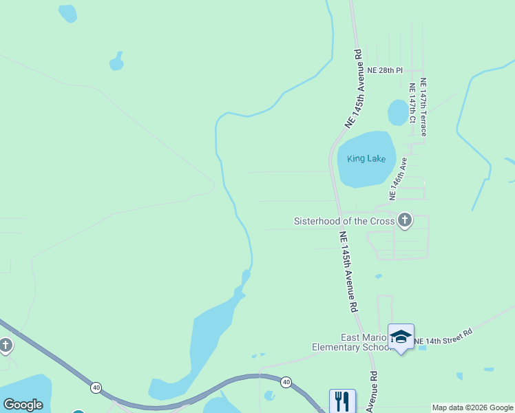 map of restaurants, bars, coffee shops, grocery stores, and more near 2104 Northeast 145th Avenue Road in Silver Springs
