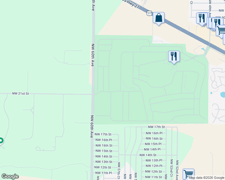map of restaurants, bars, coffee shops, grocery stores, and more near 5835 Northwest 21st Street in Ocala