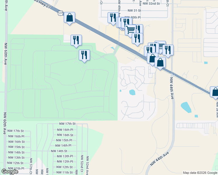 map of restaurants, bars, coffee shops, grocery stores, and more near 2218 Northwest 50th Avenue in Ocala