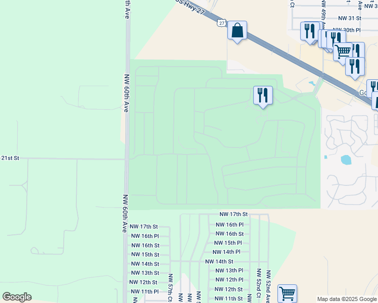 map of restaurants, bars, coffee shops, grocery stores, and more near 5689 Northwest 21st Street in Ocala