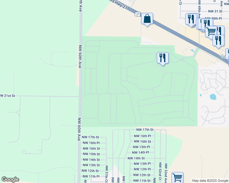 map of restaurants, bars, coffee shops, grocery stores, and more near 5689 Northwest 21st Street in Ocala