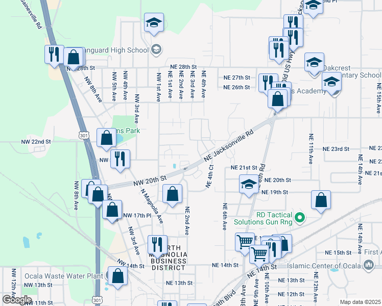 map of restaurants, bars, coffee shops, grocery stores, and more near 1 Parking in Ocala